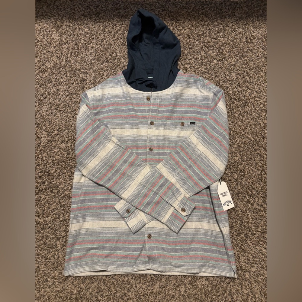 Billabong Striped Hoodie - Blue, Gray, Red